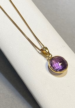 Round Purple Genuine Amethyst on 18ct Gold 925 Chain