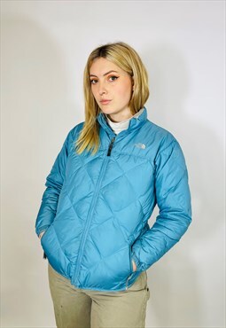 Vintage Rare 90s North Face Down Feather Puffer Blue Coat