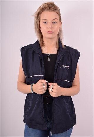 REEBOK WOMENS VINTAGE GILET LARGE NAVY BLUE 90S