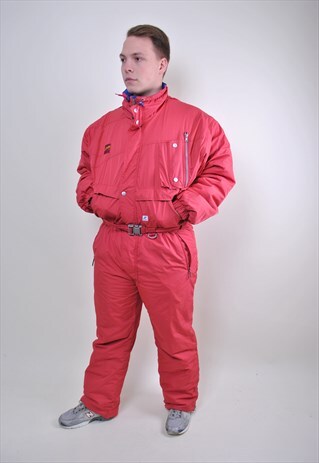 VINTAGE RED K-WAY MAN SKI SUIT, UNISEX HOODED SNOW SUIT
