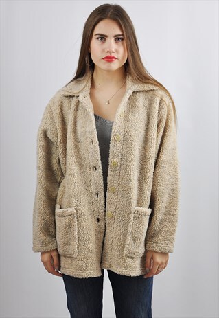 VINTAGE GRUNGE FAWN FLEECY FAUX FUR JACKET