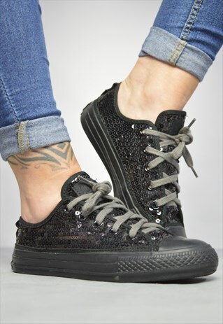 VINTAGE 90S CONVERSE BLACK SPARKLY SEQUINED OX SHOES RETRO