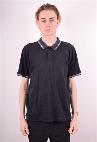 CHAMPION MENS VINTAGE POLO SHIRT LARGE BLACK 90S