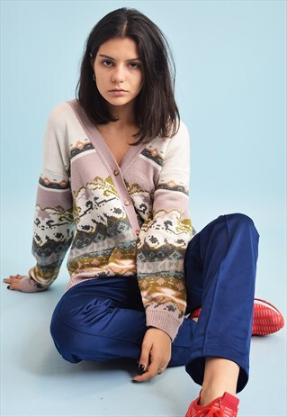 90'S RETRO OVERSIZED FAIR ISLE PATTERN KNIT CARDIGAN