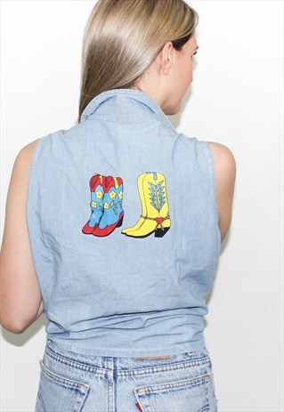 VINTAGE WESTERN EMBROIDERED DENIM SHIRT