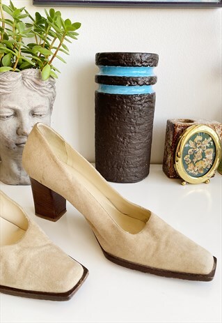 VINTAGE Y2K 90S NUDE MINIMALIST REAL SUEDE PUMPS SHOES
