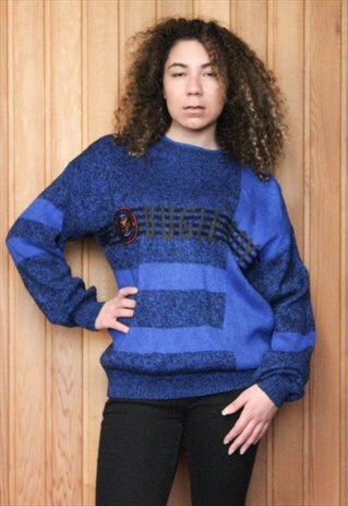 VINTAGE 1980S BLUE STRIPED JUMPER