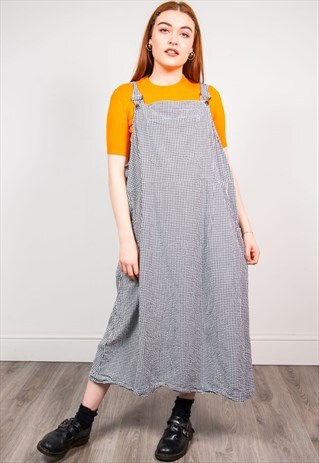 VINTAGE 90'S BLACK & WHITE CHECKED PINAFORE MIDI DRESS