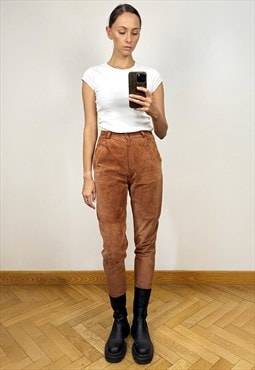 Vintage Brown Suede Pants, High Waisted pants