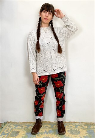 VINTAGE 90'S CREAMY MARL CABLE KNIT JUMPER