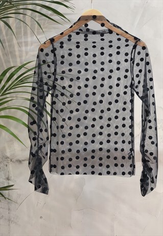 BLACK SHEER POLKA DOT LONG SLEEVED TOP