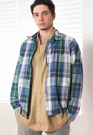 VINTAGE NAUTICA CHECKED HARRINGTON JACKET LOGO 90S L 14.3