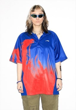 Vintage 90s oversized fire print polo in blue