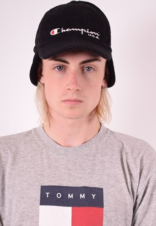 CHAMPION MENS VINTAGE FLEECE CAP ONE SIZE BLACK 90S