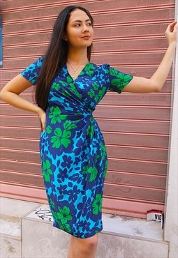 Floral Wrap Dress in Blue & Green