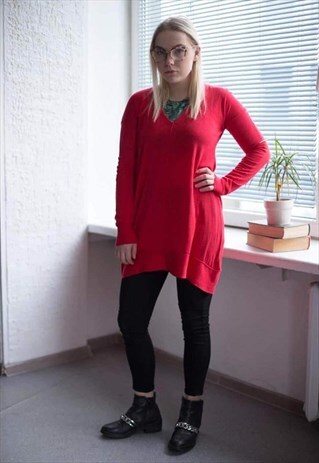 VINTAGE 90'S RED LONG SLEEVED TUNIC