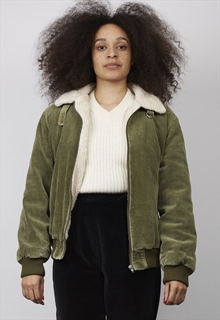 VINTAGE 70S CORDUROY KHAKI/WHITE SHEARLING JACKET