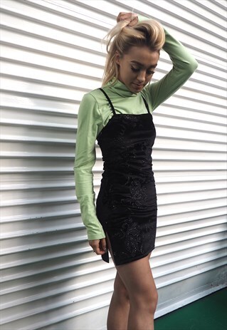 BLACK SPARKLE VELVET MINI DRESS