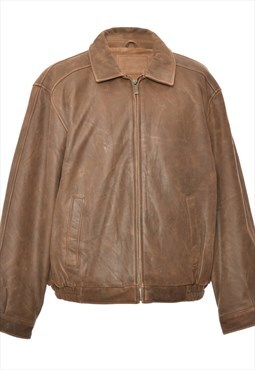 Vintage Brown Croft & Barrow Zip-Front Leather Jacket - L