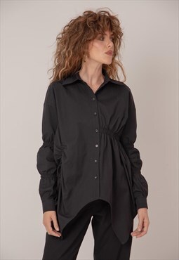 Flared poplin shirt with gathered details and marie sleeves 