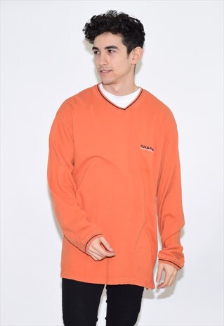 VINTAGE 90S ORANGE CHAPS RALPH LAUREN V NECK SWEATSHIRT