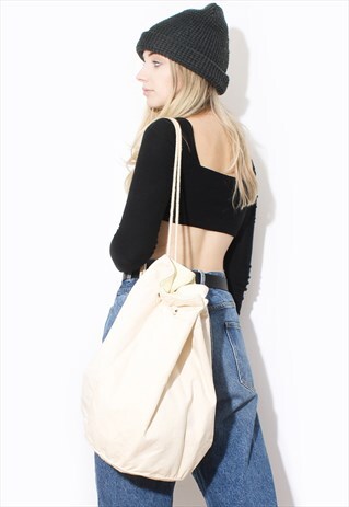VINTAGE 90'S CREAM DRAWSTRING RUCKSACK BAG BACKPACK Y2K