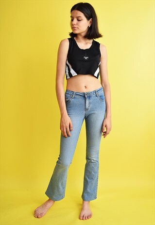 90'S RETRO REGULAR WAIST STONEWASH SKINNY FLARE DENIM JEANS