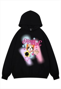 Grumpy cat hoodie psychedelic pullover kitty top in black