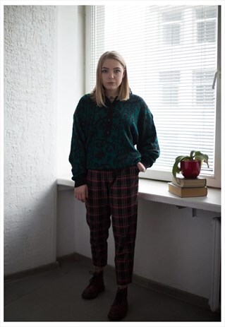 VINTAGE 80'S BLACK/EMERALD GREEN KNITTED JUMPER