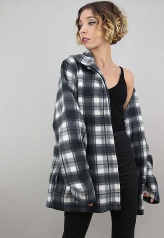 VINTAGE 90S OVERSIZED ZIP UP CHECK FLEECE