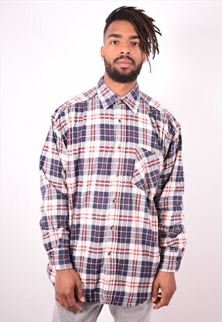MENS VINTAGE FLANNEL SHIRT LARGE MULTI CHECK 90S