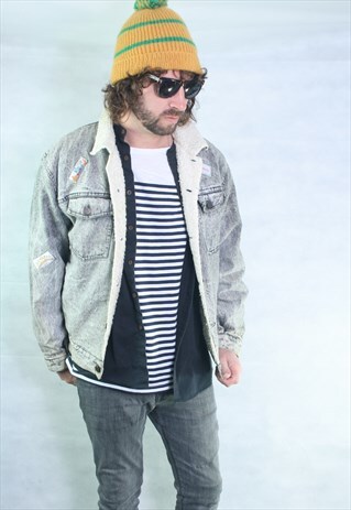 VINTAGE 80'S USA SHERPA DENIM LINED WINTER OVERSIZED JACKET