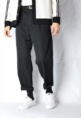 VINTAGE 90S BLACK MINIMALIST WOOL BLEND PANTS