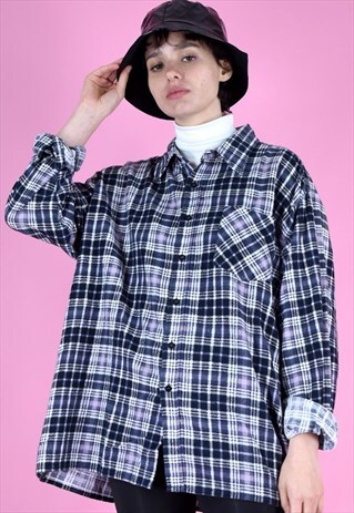 VINTAGE 90S FLANELL SHIRT CHECK BLUE