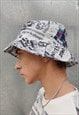 PRIDE BUCKET HAT LGBT LOVE GRAFFITI GAY RAINBOW CAP IN WHITE