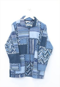 Vintage Unbranded full zip crazy fleece in blue. Best fits L