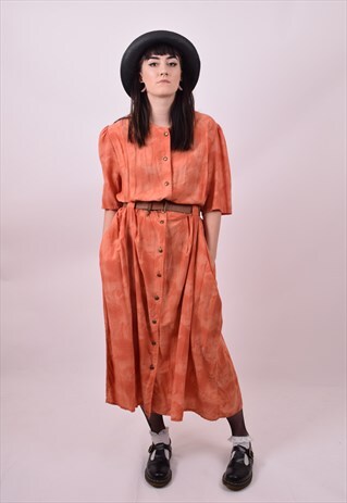 VINTAGE 80'S ORANGE FULL LENGTH BOHO DRESS SIZE 12 14 16 18