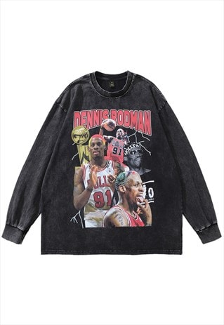 Dennis Rodman t-shirt vintage wash Chicago Bulls long tee
