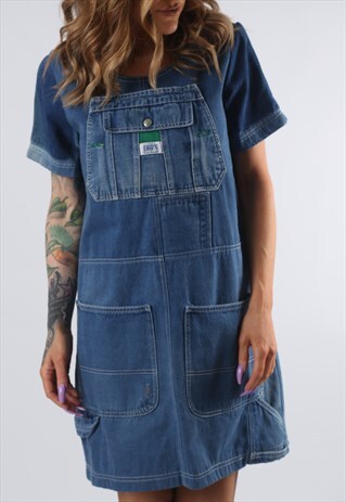 VINTAGE DENIM DRESS BICH REWORKED DUNGAREES UK 8 - 10 (BDDE)