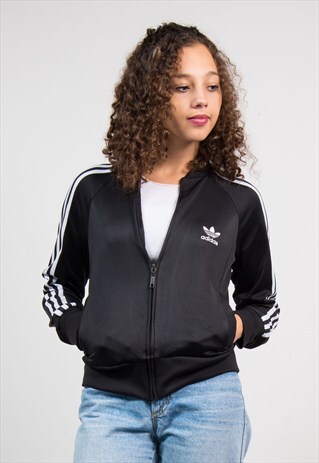90'S BLACK ADIDAS TRACKSUIT BOMBER JACKET TOP
