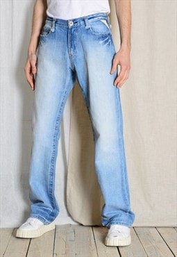 Y2K Faded Blue Distressed Subversive Style Mens Jeans