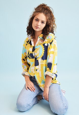 80'S RETRO SEA BOTTOM PRINT MOMS SHIRT TOP
