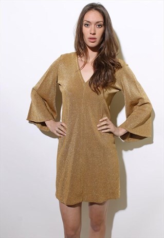 VINTAGE 1960'S 60'S METALLIC GOLD RUDI GERNREICH HARMON M-L