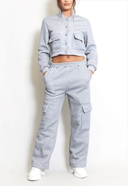 Jersey Jacket And Cargo Trouser Set In Grey