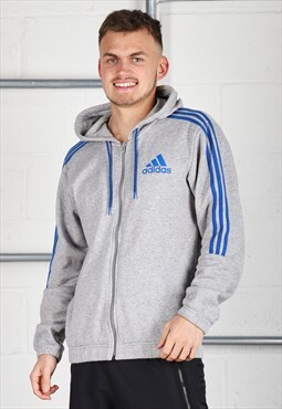 Vintage Adidas Hoodie in Grey Zip Up Lounge Jumper Medium