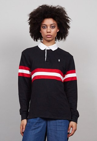 BLACK VINTAGE STRIPED POLO RALPH LAUREN POLO SHIRT