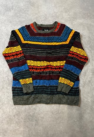 VINTAGE ABSTRACT KNITTED JUMPER FUNKY PATTERNED SWEATER