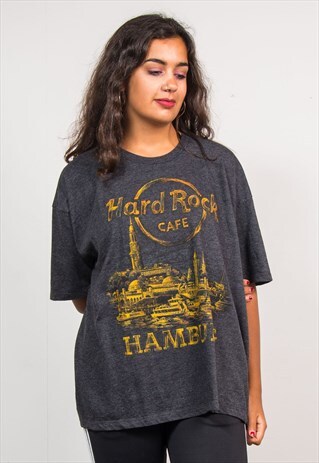 VINTAGE 90'S HARD ROCK CAFE HAMBURG SCENE GREY T-SHIRT