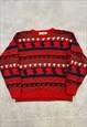 VINTAGE KNITTED JUMPER ABSTRACT PEOPLE PATTERNED KNIT 