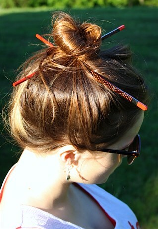 Vintage Hand Made Chopsticks Hair Accessory Patterned Asia